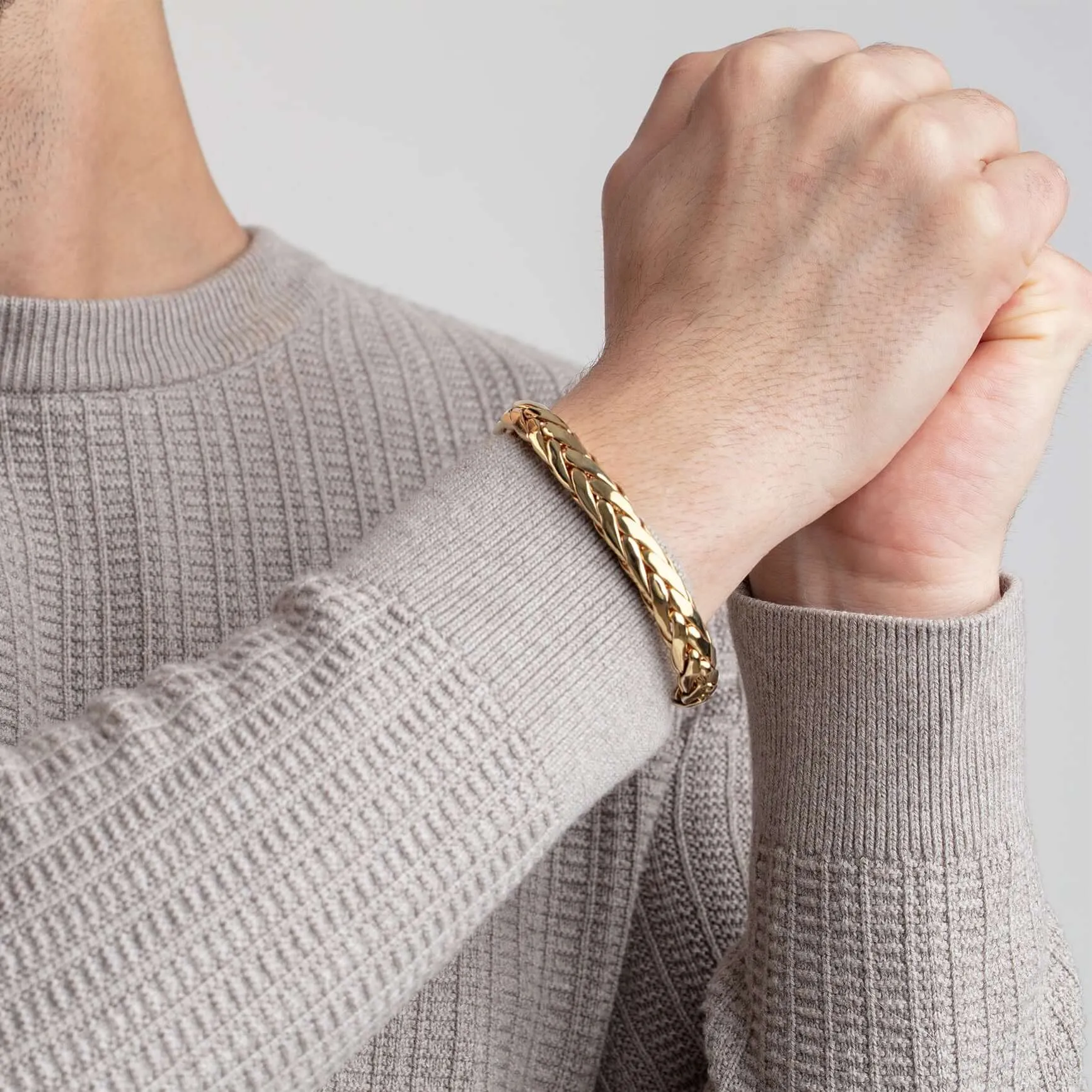 14K Gold Extra Bold Half Round 10mm Woven Chain Bracelet