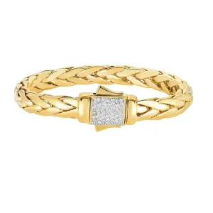 14kt Gold Heritage 8.5 inches Yellow Finish 10mm Shiny Dome Woven Bracelet with Box Clasp 0.4600ct White Diamond
