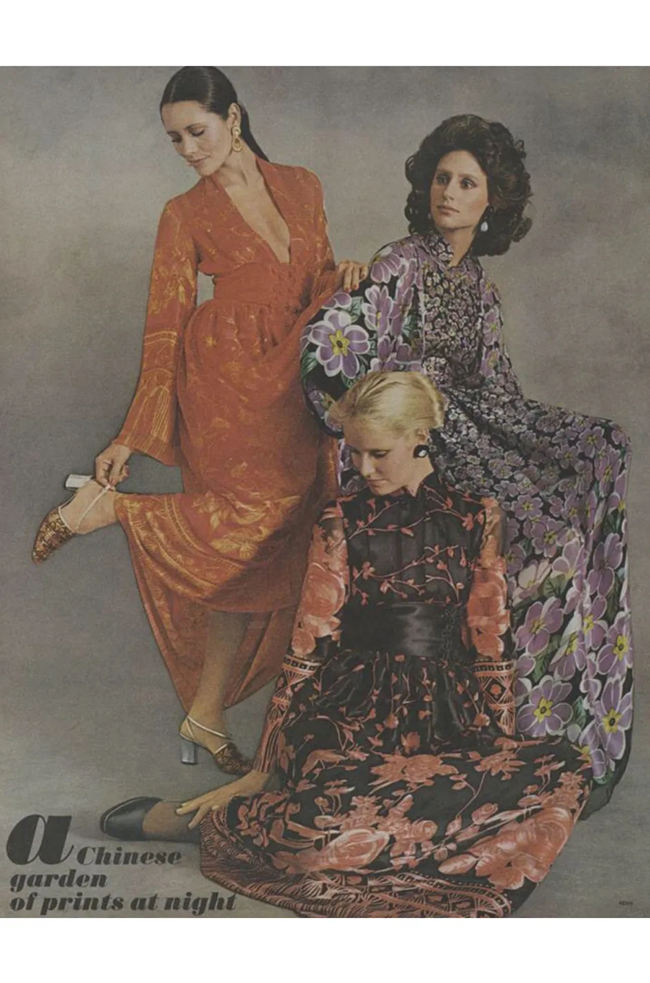 1972 Oscar de la Renta Vogue Documeted Yellow & Blue Silk Kimono Inspired Dress