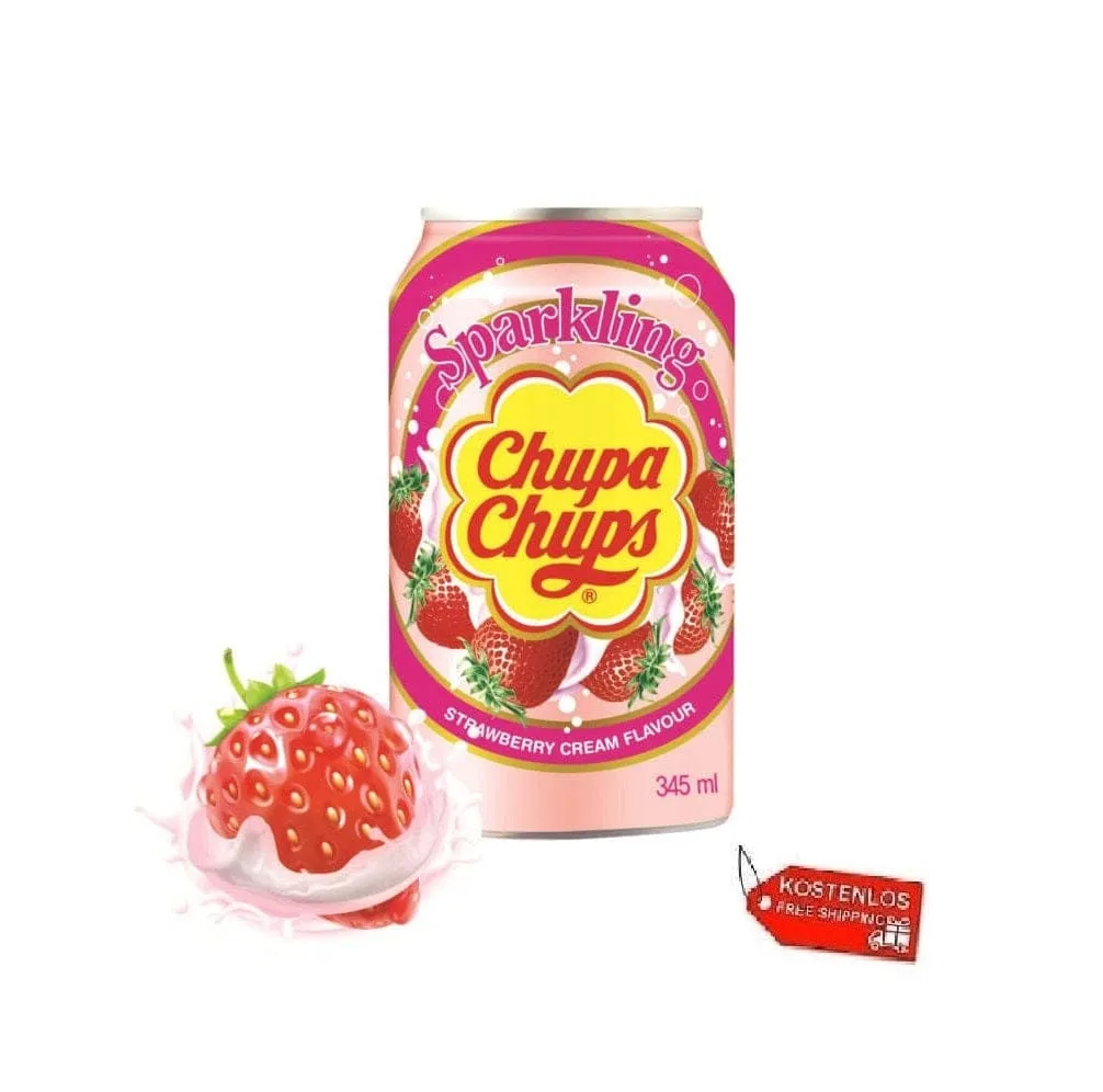 24x Chupa Chups Strawberry, bevanda alla fragola Erdbeergetränk 345ml