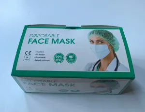3 PLY DISPOSABLE FACE MASK WITH ELASTIC EAR LOOPS - BOX of 50 pcs