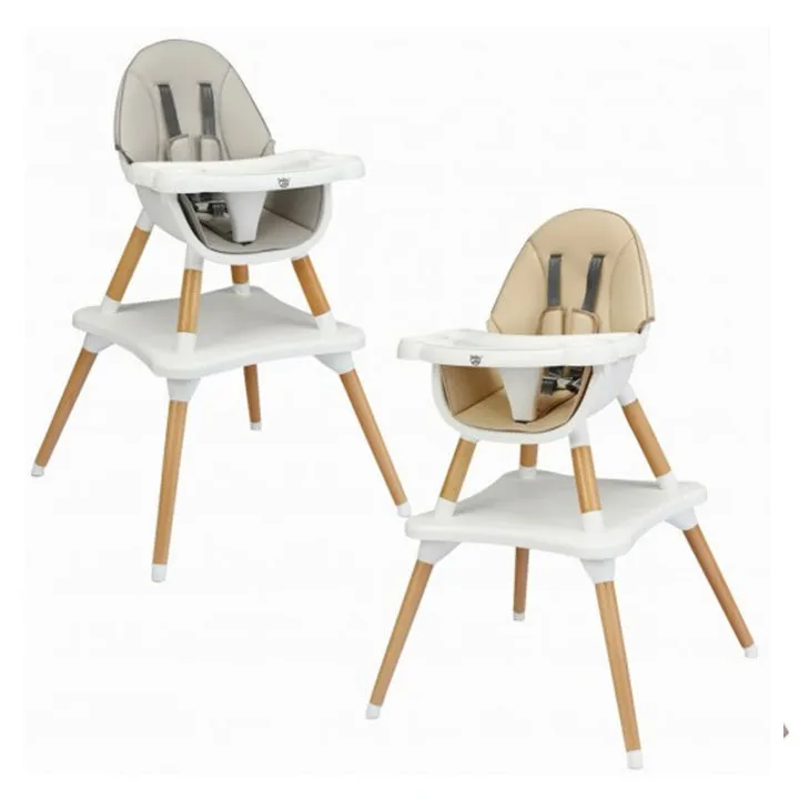 4-In-1 Sand Coloured Wooden and White Plastic High Chair