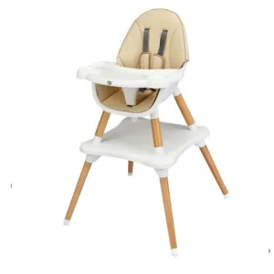4-In-1 Sand Coloured Wooden and White Plastic High Chair