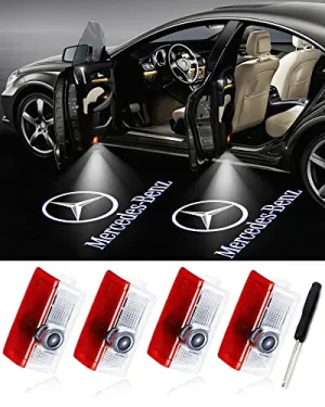 4 Pcs MB Door Light Logo, Compatible with Mercedes Benz Accessories A B C E M G GL GLA GLC GLE GLS Class 4dr W205 W213 W176 W166