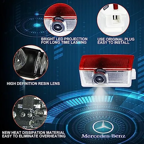 4 Pcs MB Door Light Logo, Compatible with Mercedes Benz Accessories A B C E M G GL GLA GLC GLE GLS Class 4dr W205 W213 W176 W166