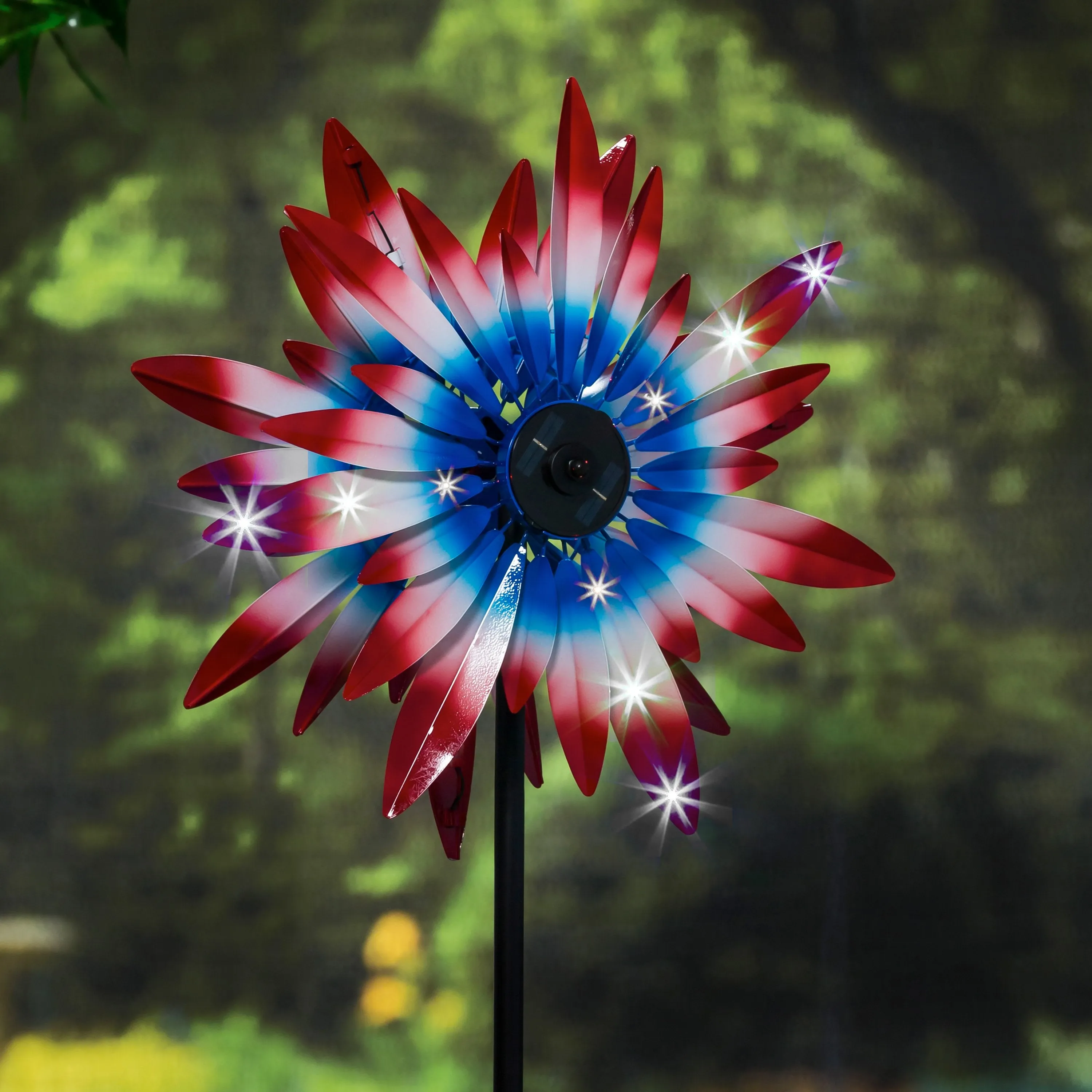 75"H Solar Wind Spinner with Running Lights, Patriotic Expressions,2sp7384
