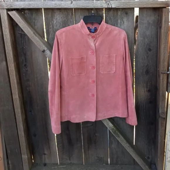 90s Style Pink Suede Shacket/Shirt Jacket- Size M