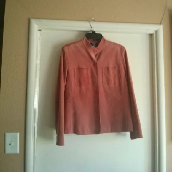 90s Style Pink Suede Shacket/Shirt Jacket- Size M