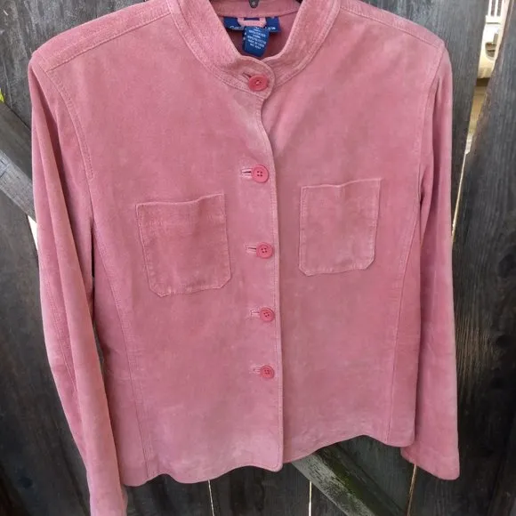 90s Style Pink Suede Shacket/Shirt Jacket- Size M