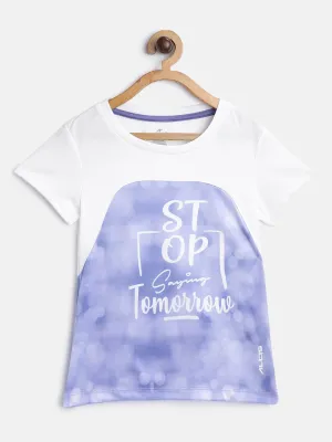 Alcis Girls Purple White Printed Round Neck Running T-shirt