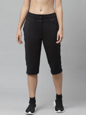 Alcis Nari Black Solid Slim Fit Drytech  Sports Capris