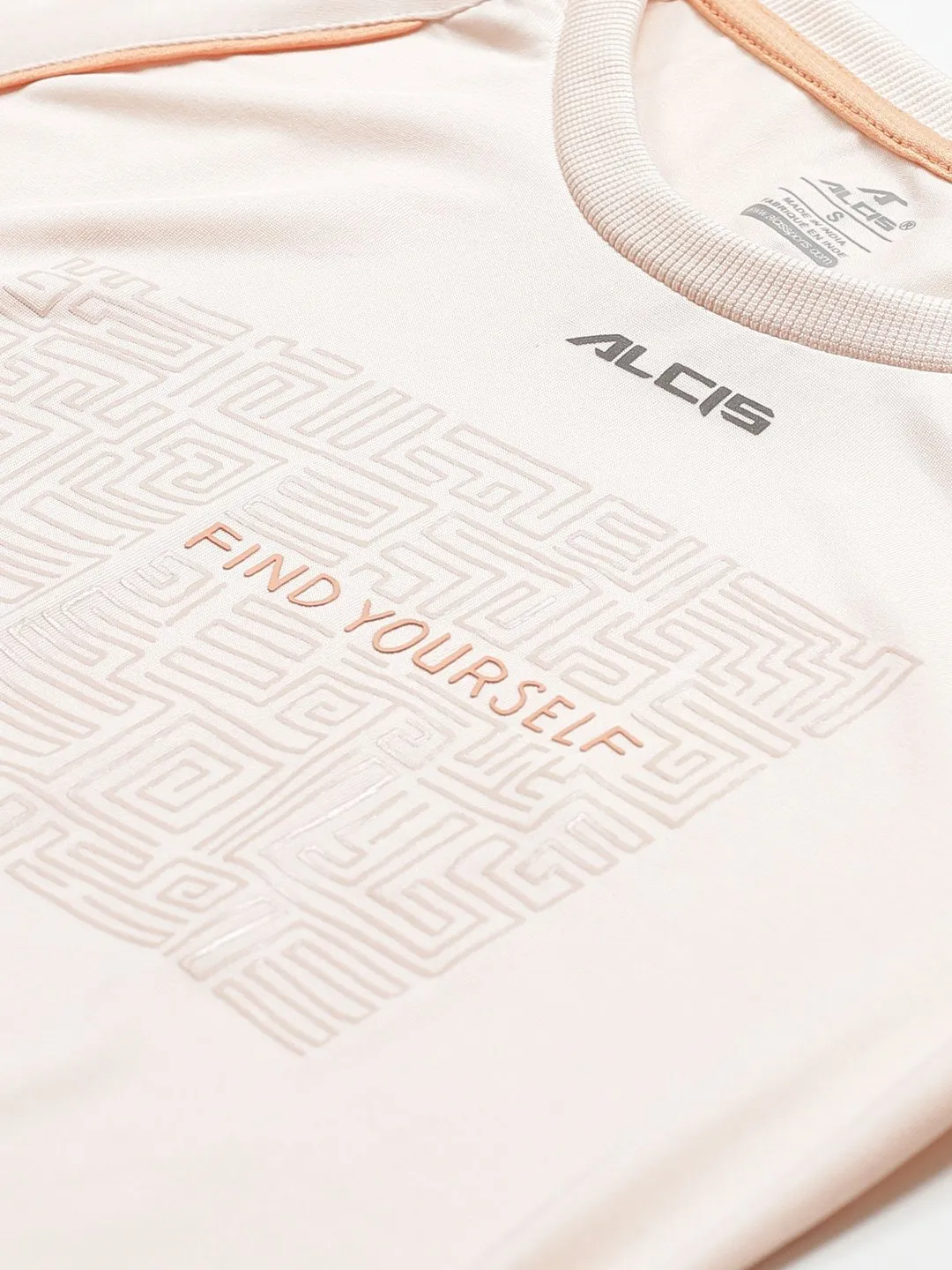 Alcis Women Peach-Coloured Slim Fit Printed Anti-Viral Training T-shirt