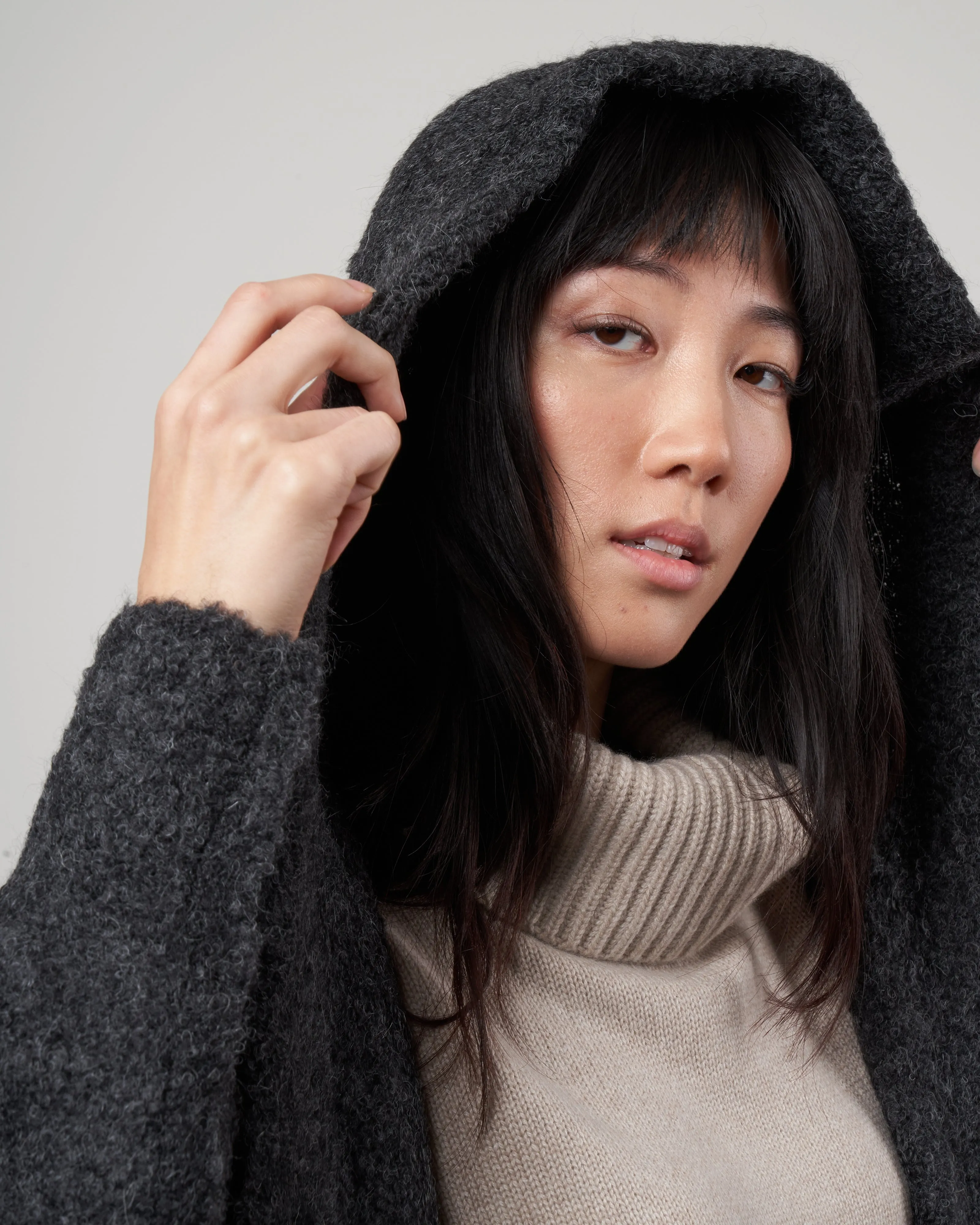 alpaca long coat sweater - charcoal grey