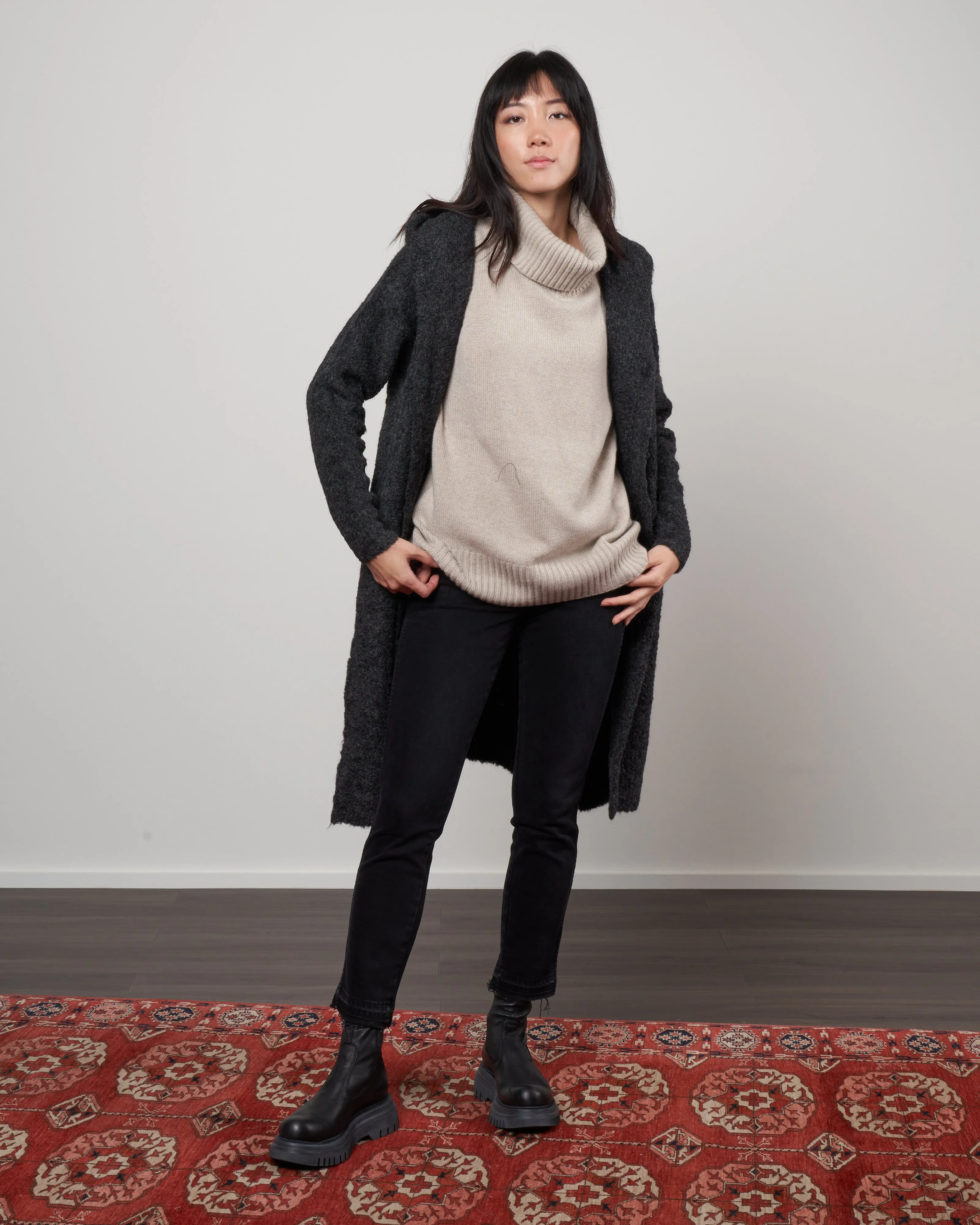 alpaca long coat sweater - charcoal grey