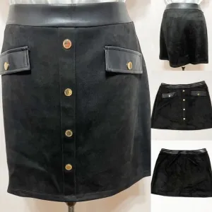 Andrew Marc NWT Sz XL Black  Faux Leather/Suede A-Line Pull On Skirt