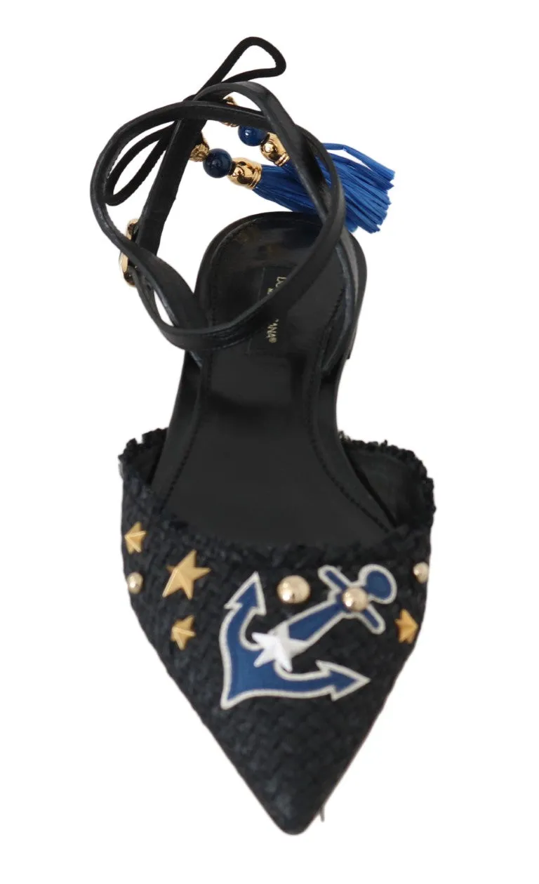 Ankle Strap Anchor Studded Leather Shoes