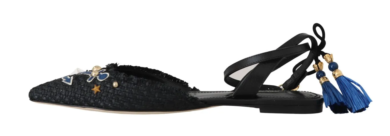 Ankle Strap Anchor Studded Leather Shoes