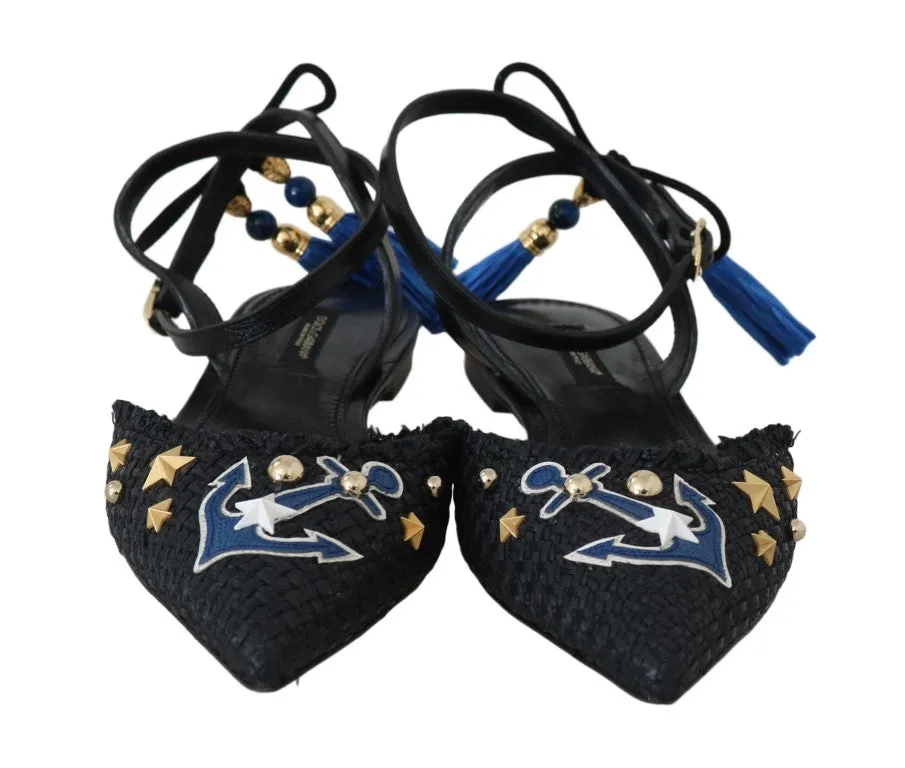 Ankle Strap Anchor Studded Leather Shoes