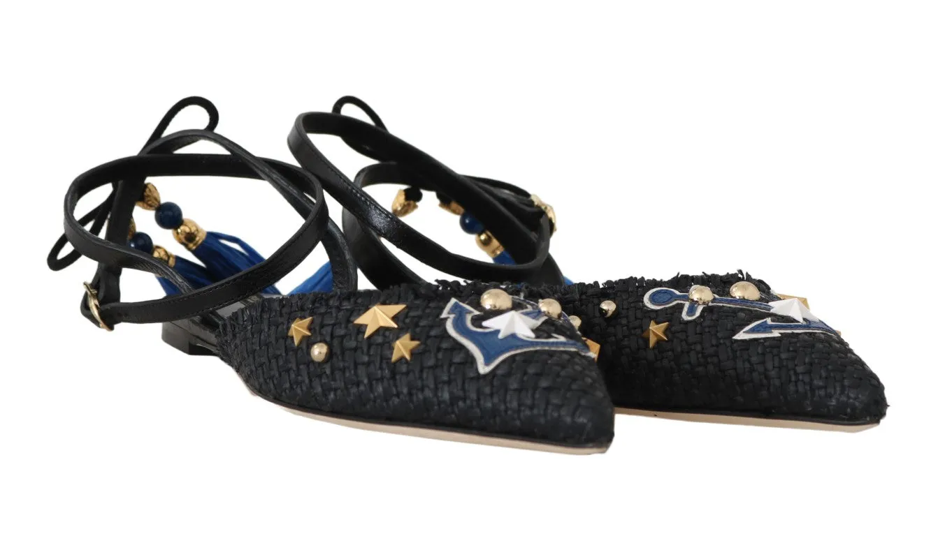 Ankle Strap Anchor Studded Leather Shoes