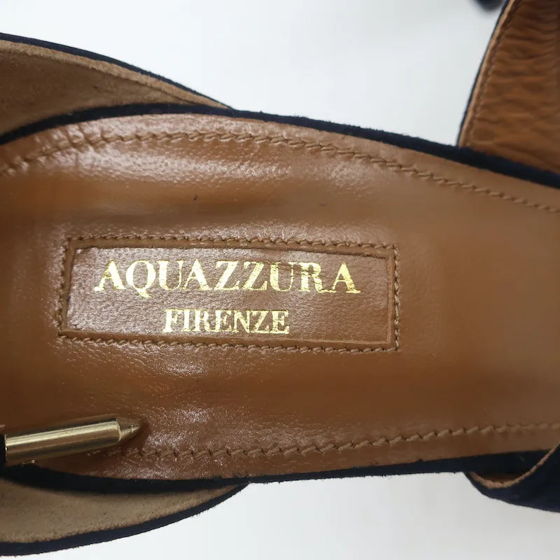 Aquazzura Matilde Crisscross Pumps Navy Suede Size 41 Pointed Toe Heels NEW