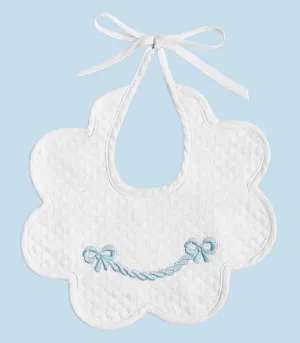BABY BIB SCALLOPED WITH LIGHT BLUE BOW EMBROIDERY