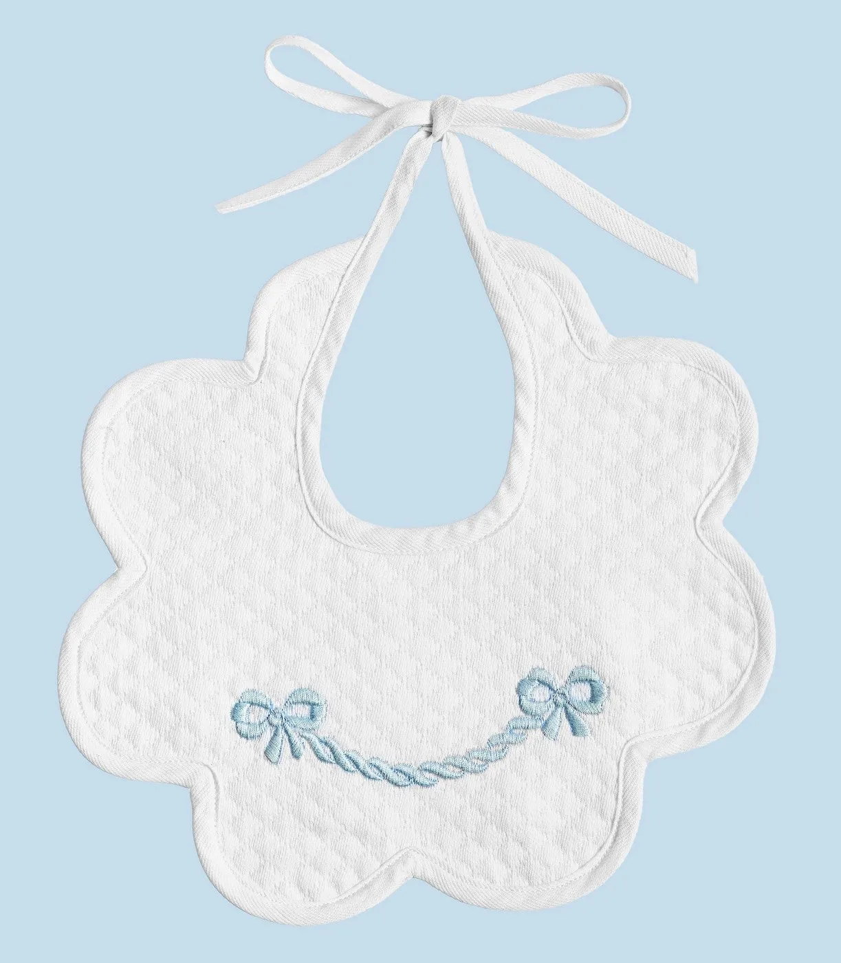 BABY BIB SCALLOPED WITH LIGHT BLUE BOW EMBROIDERY