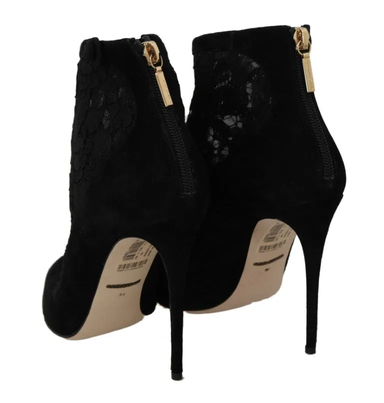 Black Suede Lace Ankle Boots Heels