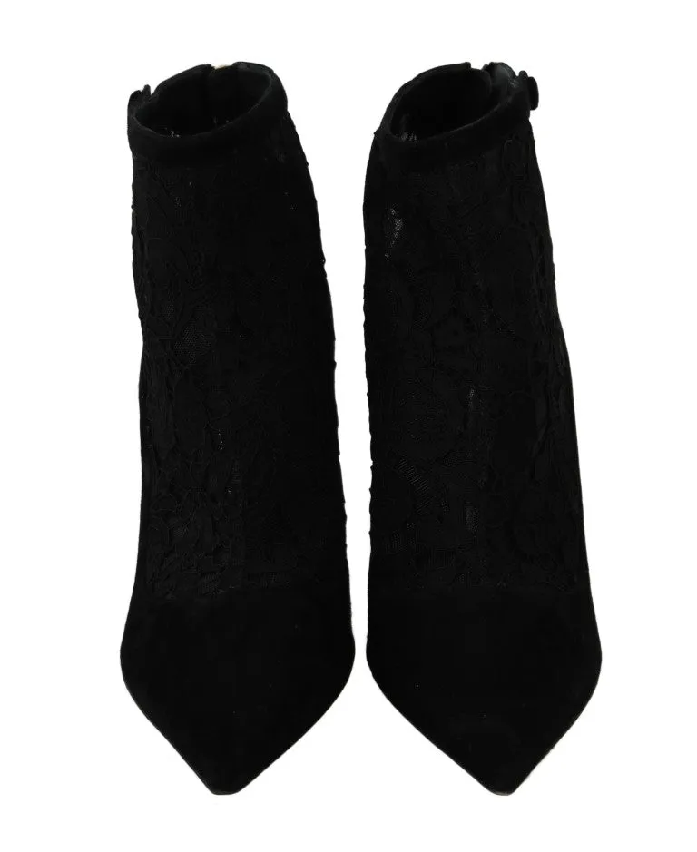 Black Suede Lace Ankle Boots Heels
