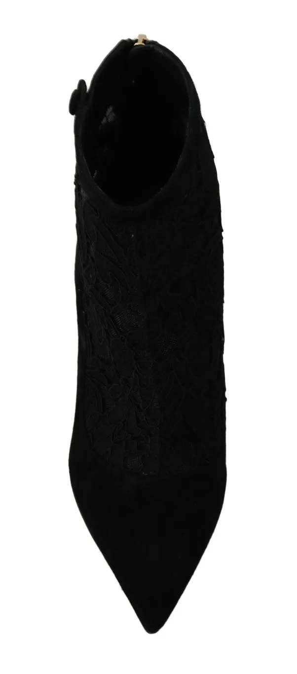 Black Suede Lace Ankle Boots Heels