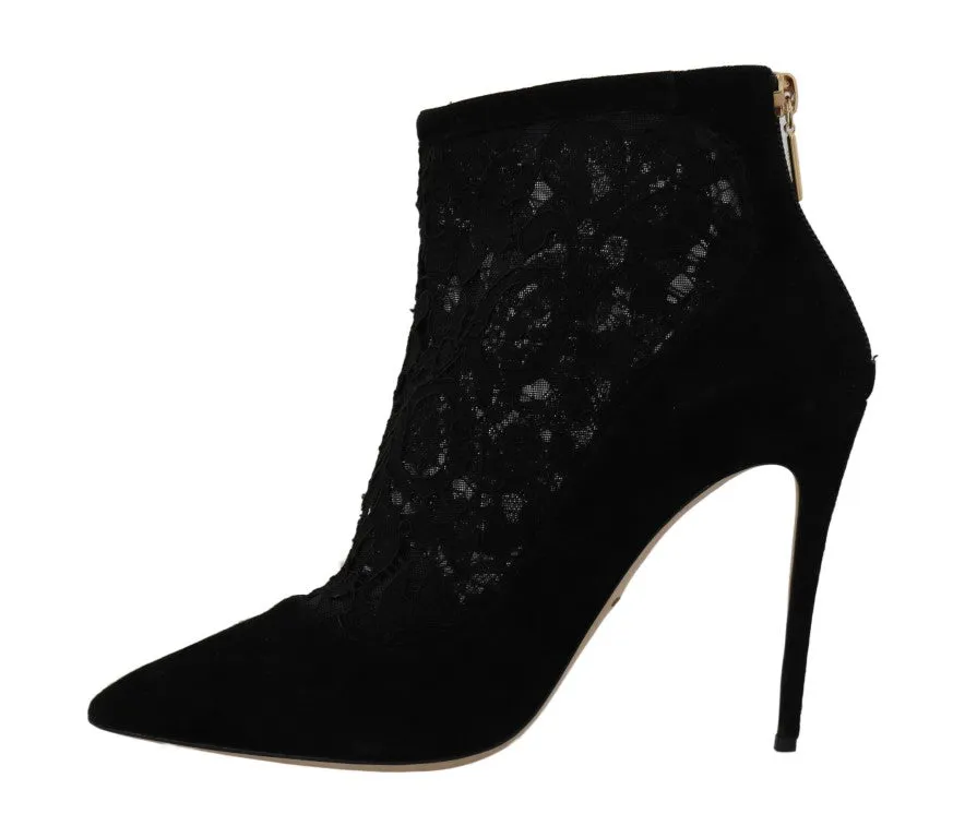 Black Suede Lace Ankle Boots Heels
