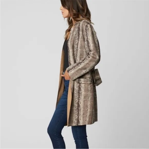 BLANK NYC Anthropologie Snake Charmer Faux Suede Snake Print Coat Sz LG MobWife