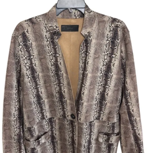 BLANK NYC Anthropologie Snake Charmer Faux Suede Snake Print Coat Sz LG MobWife