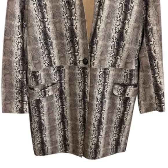 BLANK NYC Anthropologie Snake Charmer Faux Suede Snake Print Coat Sz LG MobWife