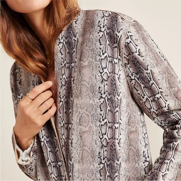BLANK NYC Anthropologie Snake Charmer Faux Suede Snake Print Coat Sz LG MobWife
