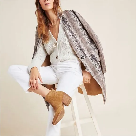 BLANK NYC Anthropologie Snake Charmer Faux Suede Snake Print Coat Sz LG MobWife