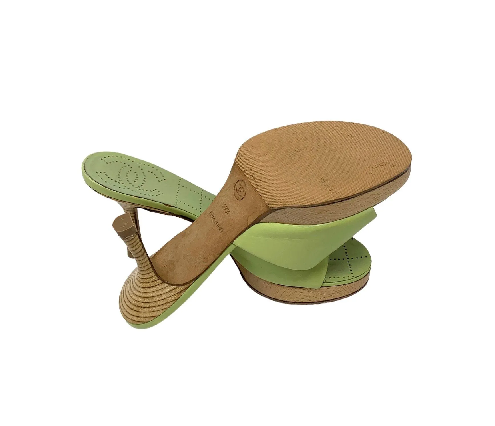 Chanel Green Logo Heels