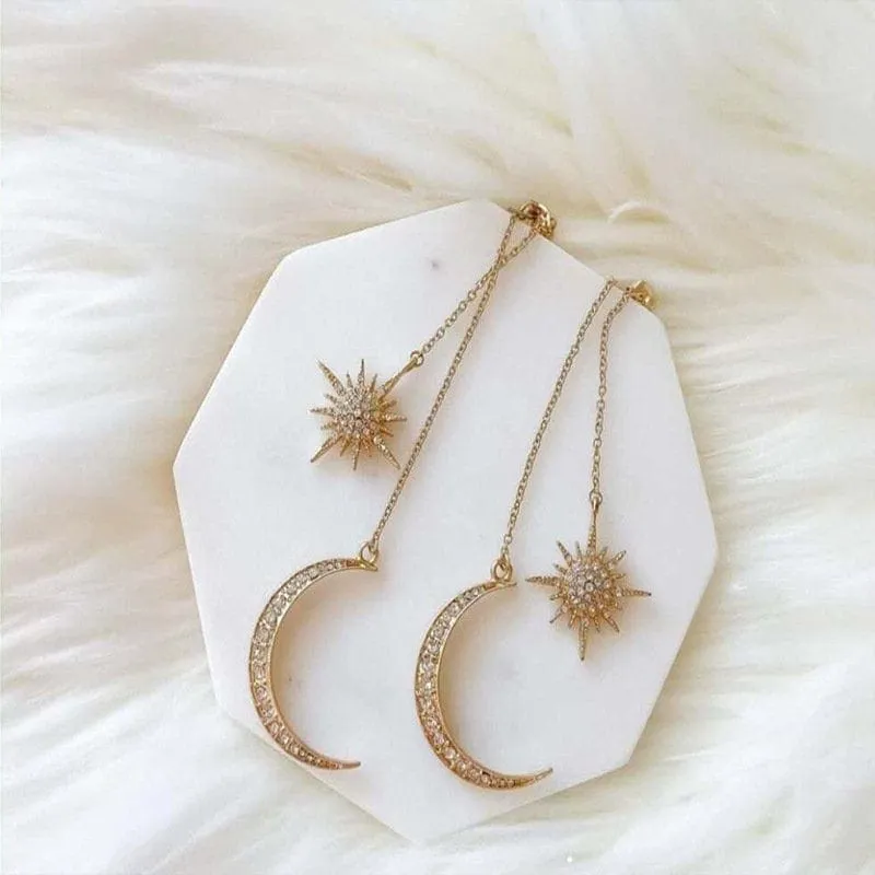 Chic CZ Inlaid Star Moon Phase Dangle Earrings