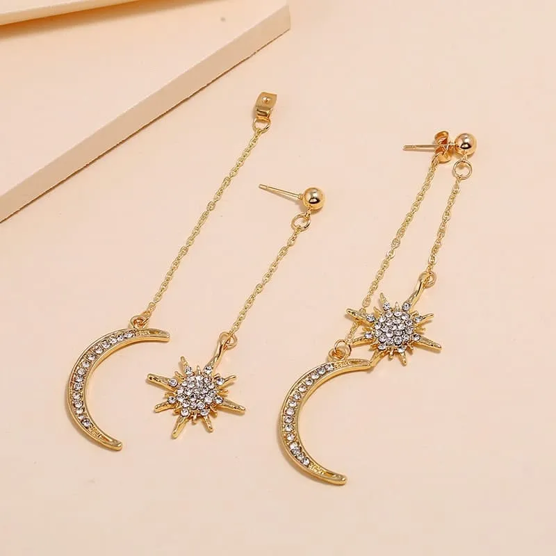 Chic CZ Inlaid Star Moon Phase Dangle Earrings
