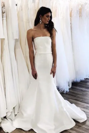 Chic Strapless Satin Wedding Gown Mermaid Style Skirt