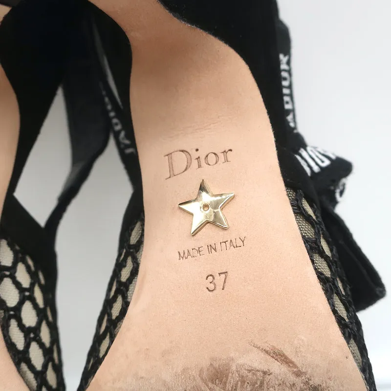 Christian Dior J'Adior Slingback Pumps Black Mesh & Suede Size 37