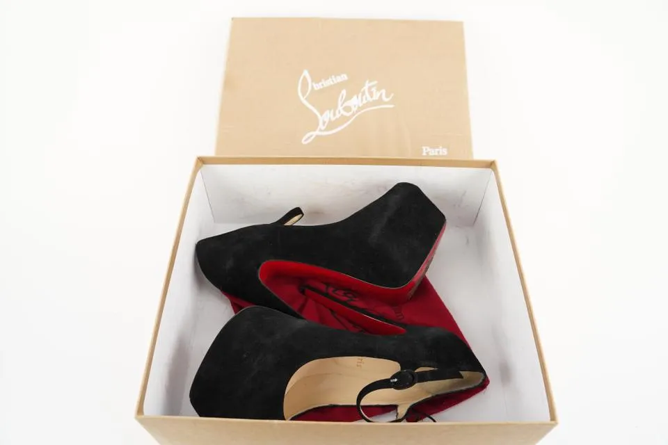 Christian Louboutin Black Suede Lady Daf 160 Platform Pumps Heels 431cl31