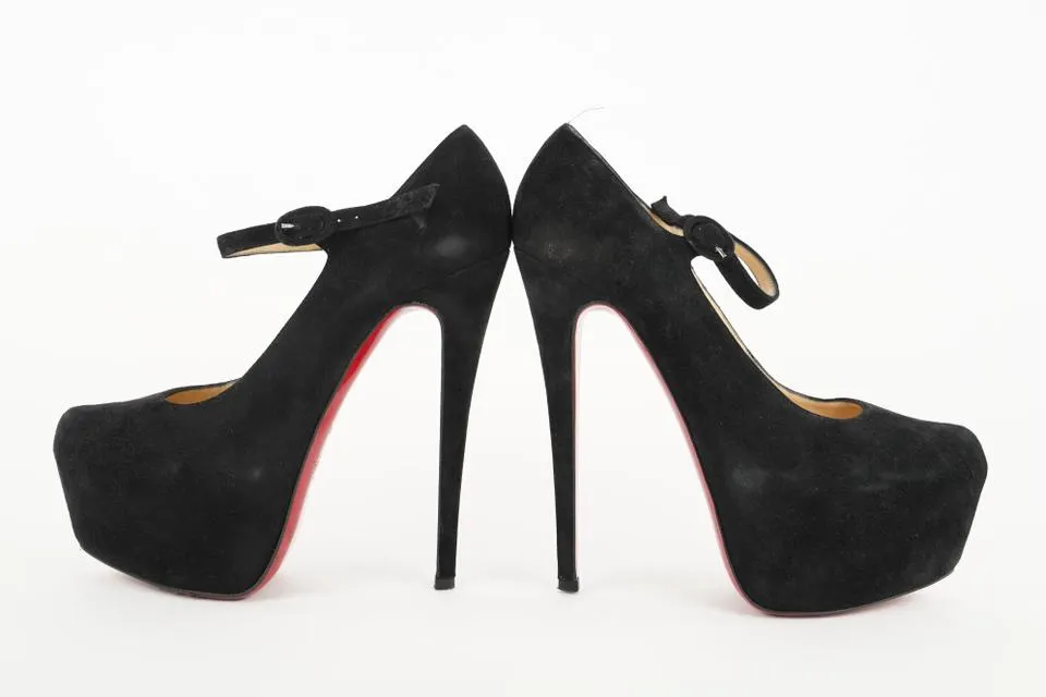 Christian Louboutin Black Suede Lady Daf 160 Platform Pumps Heels 431cl31