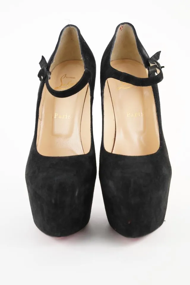 Christian Louboutin Black Suede Lady Daf 160 Platform Pumps Heels 431cl31