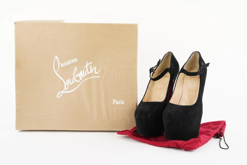 Christian Louboutin Black Suede Lady Daf 160 Platform Pumps Heels 431cl31