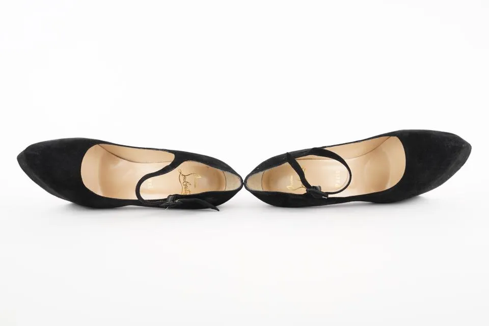 Christian Louboutin Black Suede Lady Daf 160 Platform Pumps Heels 431cl31