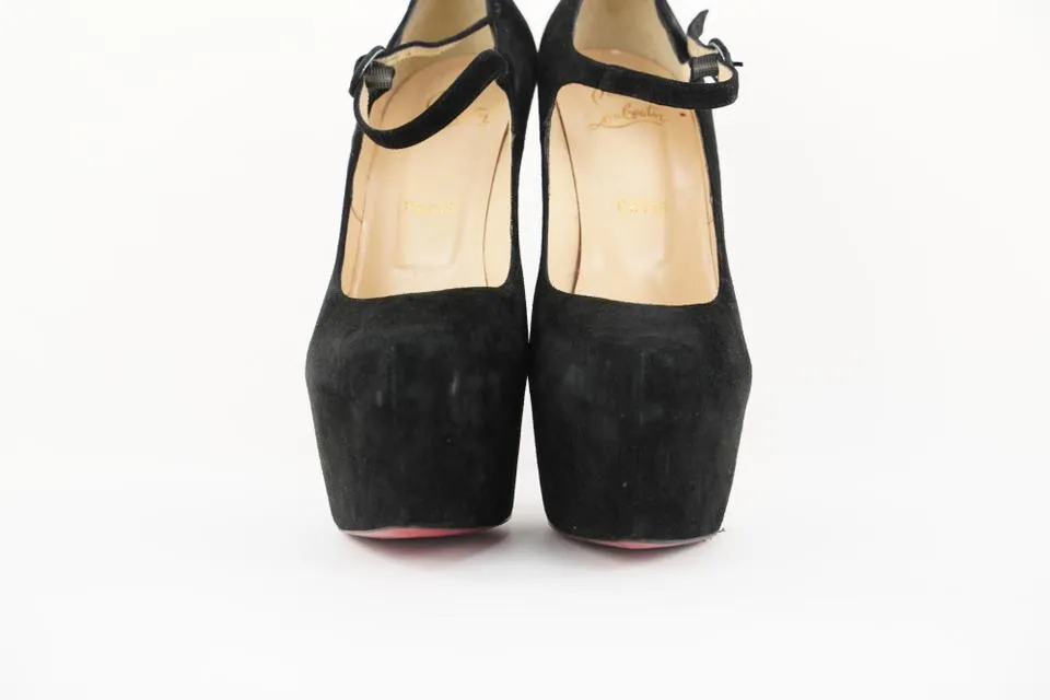 Christian Louboutin Black Suede Lady Daf 160 Platform Pumps Heels 431cl31