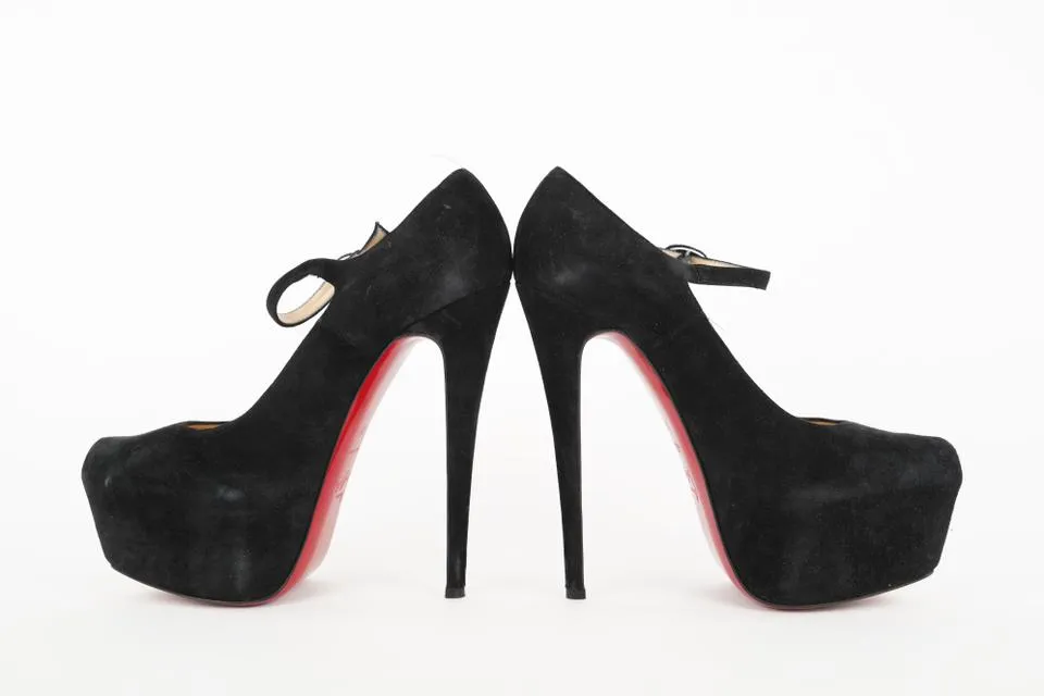 Christian Louboutin Black Suede Lady Daf 160 Platform Pumps Heels 431cl31