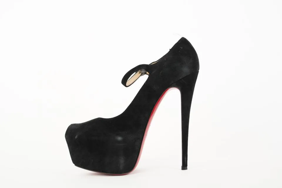 Christian Louboutin Black Suede Lady Daf 160 Platform Pumps Heels 431cl31