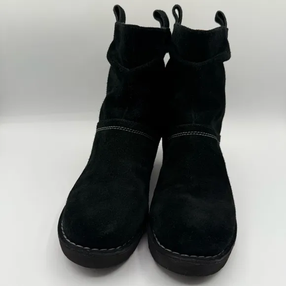 Clarks Unstructured Ashburn Women’s Short Slouch Boot Black Suede SZ 7.5 Wide