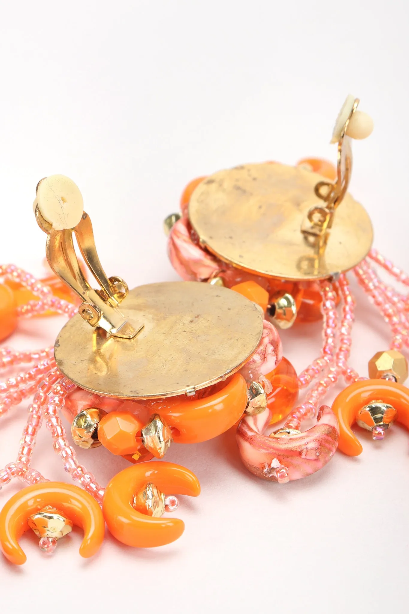 Crescent Moon Bead Fringe Earrings